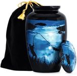 STONLIF Large Gone Fishing Urns for Ashes Adult Male & Female - 200 lbs Decorative Urn, Burial Urns for Dad, Men - Funeral Urn with Velvet Bag and Felted Bottom - Blue Urn for Ashes Adult Male