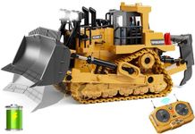 WELIN Remote Control Bulldozer Toys, 9-Channel RC Dozer with Metal Bulldozing Blade Alloy Looseners, Construction Vehicles with Lights and Sound, Birthday Gifts for Kids Boys Ages 3+