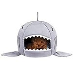 Washable Shark Pet House Cave Bed for Small Medium Dog Cat with Removable Cushion and Waterproof Bottom (M,Gray)