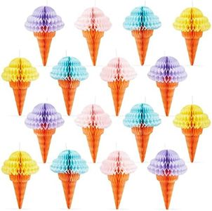 BLUE PANDA 16 Pack Hanging Honeycomb Ice Cream Party Decorations for Birthday, Baby Shower, Celebration, 4 Colors (4 x 6 in)