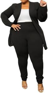 Women Plus Size Lapel Collar Long Sleeve Top Jacket Pants 2 Piece Suit Set Outfits Elegant Uniform Suits Black 3X