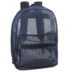 Trailmaker Transparent Mesh Backpack for School, Beach, and Travel, with Padded Shoulder Straps (Blue)