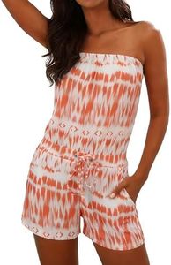 Sumtory Casual Romper for Women Beachwear Summer Lace Up One Piece Jumpsuit Vacation Outfits Orange XL