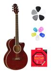 Neowood FLYMG, Acoustic Guitar with Touch Pikup, Bag, Plectrums, finger Protectors & Neowood String Set Glossy Finish (Wine red)