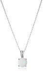 Amazon Essentials Sterling Silver Round Cut Created Opal Birthstone Pendant Necklace (October), 18"