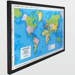 Personalised Pin Board World Map - Made Of Composite With Frame 105 X 67cm - With 100 Pins - Huge World Map Poster With Pinboard (Black Wood Frame)