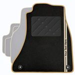 Classic Personalised Car Mats + Sandblast Beige Trim + Custom Text Stripe (AUTO) (2225)