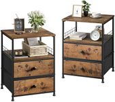 EnHomee Nightstand Set of 2, Bedside Table with Fabric Drawers and Open Wood Shelf Storage, Industrial Bed Side Table, Night Stand for Bedroom, Living Room, Dorm, Easy Assembly and Pull, Rustic Brown