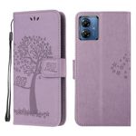 Wuhaizher Motorola Moto G14 Case Leather Wallet Flip Folio Magnetic Clasp Stand View Bookstyle Cases for Motorola Moto G14 Phone Case Cover Shockproof Cute Owl & Tree Pattern, Light Purple