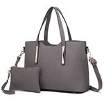 Miss Lulu Women Fashion Handbag Shoulder Bag Purse Faux Leather Tote 3 Piece (2Set-Grey)