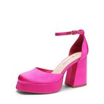 DREAM PAIRS Women's Chunky Platform High Heels Closed Toe Block Ankle Strap Dress Wedding Party Pumps Shoes, Hot Pink-satin, 10