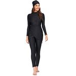 Burkini Swimwear for Ladies Muslim Swimming Costume Modest Swimsuit Women Full Body Long Sleeve Floral Print Built-in Bra Tops+Pants+Hijab Islamic Rash Guard Longer Length Bathing Suit 2#Black XL