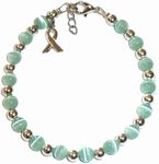 Prepackaged (7 3/4 in.) Cancer Awareness Bracelet TEAL, 6mm (represents Ovarian Cancer)