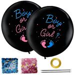 Heboland Gender Reveal Balloons Boy or Girl, 2Pcs 36" Large Latex Balloons with Pink Blue Confetti Needle Ribbon for Baby Shower Gender Reveal Ideas Party Decoration