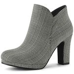 Allegra K Women's Round Toe Chunky Heeled Ankle Heel Boots Black White 5.5 UK/Label Size 7.5 US