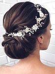 Heread Flower Bride Wedding Hair Vine Silver Pearl Bridal Headband Rhinestones Hair Breath Accessories for Women and Girls