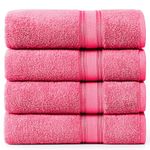 Large Bath Towels - 100% Cotton Bath Sheets, Extra Large Bath Towels, Zero Twist, 4 Piece Bath Sheet Set, Quick Dry, Super Soft Shower Towels, Absorbent Bathroom Towels - Fuchsia