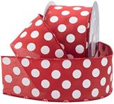 Royal Imports Polka Dot Ribbon, 2.5" (#40) Christmas Ribbon Circle Design for Floral, Craft, Holiday Decoration, 25 Yard Roll (75 FT Spool) - Red/White