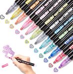 Whaline Double Line Chisel Point Outline Pens, 12 Colors Self-Outline Drawing Metallic Markers, Stationery for Gift Card Writing, Birthday Greeting, Scrap Booking