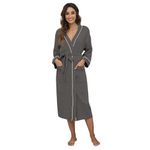 HEARTNICE Womens Cotton Robe, Soft Kimono Spa Knit Long Bathrobe Lightweight Loungewear (Dark Grey Mel.,M)