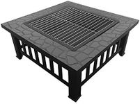 Grillz Outdoor Metal Firepit Backyard Patio Garden Square Stove Fire Pit With Poker