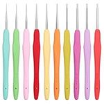 Curtzy Ergonomic Aluminium Crochet Hooks (10 Sizes) - Hooks Measures 13cm/5.12 inches - Sizes 0.5mm to 2.75mm - Multicolour Soft Rubber Grip Handle Hooks for Crocheting Projects - Beginners to Experts