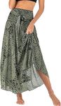 Adigaber Womens 2in 1 Vintage Maxi Skirt Floral Print Bohemia High Waist Summer Long Dresses Elegant A-Line Skirt for Party Beach Photos Dark Green