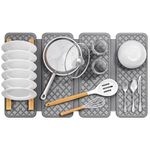 Large Dish Drying Mat – Collapsible Stone Drying Mat for Kitchen Counter – Wrapped in Silicone Webbing to Protect Dishes – Rapid Drying Home Dish Pad – 16 x 28 Inches – Deep Grey