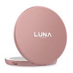 LUNA London Compact 2.0 Travel Mirror in Rose Gold | Travel Makeup Mirror with Light | LED Lighted Vanity Mirror with 3 Light Modes | 7X Magnification Folding Portable & Rechargeable