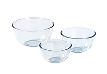 Pyrex – 8023509 – 3 Pieces; Glass Mixing Bowls/Salad Bowl – 0.5 L; 1 L; 2 L – Borosilicate Glass – Heavy Duty – Made in France