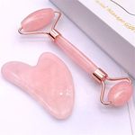 LWBTOSEE Jade Roller Gua Sha Scraping Tool - Relieve Puffiness, Eye Bag and Dark Circle Rose Quartz Spa Massage for Acupuncture Therapy Trigger Point Treatment