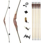 58" Traditional Longbow 20-50 Lbs One Piece Wood Long Bow Right/Left Hand Recurve Bow for Beginner Women Teens (35 Lbs, bow kit/right handed)