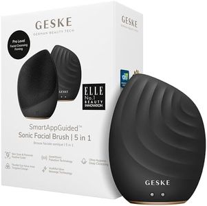 GESKE | Cepillo facial SmartAppGuided™ 5 en 1 | Cepillo de limpieza facial eléctrico | Cepillo de silicona suave | Limpieza facial profesional | Dispositivo de limpieza facial | masajeador facial