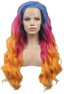 (Rainbow) - FSLWIGS Long Rainbow Hair Wig Multi-Colour Natural Wave Synthetic Lace Front Wigs Colourful Heat Resistant for Music Festival, Theme Parties, Wedding, Concerts, Dating, Cosplay, Daily Use & More