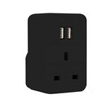 Invero Plug Through UK Mains Adaptor with Dual USB Ports - Add Twin USB Ports to Existing UK Mains Socket (Black)