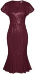 GRACE KARIN Evening Dresses for Women Formal Dresses for Women Evening Party Glitter Sequin Dress Ruffle Sleeve Bodycon Dress Wine Red