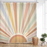 Glawry Boho Sun Shower Curtain 60Wx72L Inches Vintage Abstract Rainbow Pastel Sunrise Sunset Retro Kids Bathroom Decor Minimalist Cute Modern Bath Accessories Art Home Decor Fabric 12 Pack Hooks