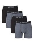 Hanes Ultimate Men's Total Support Pouch Boxer Brief, Black/Grey, XL (Pack of 4)