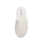 Laura Ashley Womens Plush Faux Rabbit Fur One Band Memory Foam Slide Slippers, Warm Fuzzy Fluffy Open Toe Slides, Off-white, Large