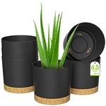 ZMTECH Plant Pots, Set of 6 6.5'' Self Watering Plastic Planter with Drainage Hole and Saucer,Modern Decorative Flower Pot for Indoor Outdoor House Plants, Succulents, Flowers - Dark Gray