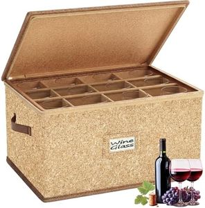 Wine Glass Storage Box with Dividers, Hard Shell, Stackable Glassware Storage Containers with Handles & Label, 10'' Tall Stemware Storage Cases for 12 Crystal Glasses Drinkware, Moving & Home Storage