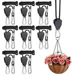 Rope Clip Hanger, 8 Packs 1/8 in Reinforced Adjustable Height Anti-Loose Design Metal Gears Clip for Growing Light Fixtures, Hanging Plants, 8 FT Length 150lbs Weight Capacity