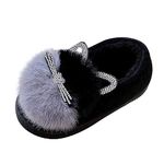 Kids Children's Boys Girls Fashion Shoes Cartoon Plush Shoes Indoor Home Warm And Cute Cotton Slippers Baby Shoes (Black, 5.5 Infant)