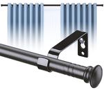 Harrms Curtain Poles Matt Black, 76-152cm, 16mm Voile Curtain Pole for Windows with Brackets and Cap Finials, Blackout Curtain Rod Metal Extendable for Eyelet Curtains