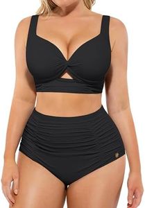 SHAPELLX High Waisted Bikini Tummy Control Two Piece Swimsuits Push Up Bathing Suit Twist Front Bikini Sets (Black, Small)