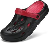 SCICNCN Womens Mens Arch Support Clogs Slip-on Garden Shoes Cushion Plantar Fasciitis Sandals Non-Slip Beach Slippers with Removable Insoles Outdoor Indoor, Blackred, 9.5-10 Women/8-8.5 Men