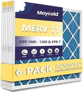 Maycold 24x30x1 MERV 11 Furnace Air Filter (6-Pack), High-Performance HVAC AC Filters for Home Use, Actual Size: 23.70” x 29.70” x 0.75”, Individually Wrapped in Plastic