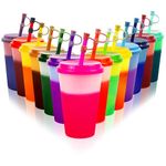 Patinao 14 Pack 12oz Color Changing Cups Tumblers with Lids & Straws - Reusable Plastic Kids Drinking Cups Bulk Party Sippy Cups Cold Water Cup Set for Childrens (with Silicone Straw Cover)…