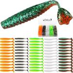 Dovesun Crappie Lures Kit Soft Plastic Baits Paddle Tail Swimbaits Fishing Soft Plastic Lures Crappie Walleye Trout Bass Fishing Baits Duck Feet *60pcs