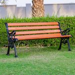 OUTLIVING 3 Seater Cast Iron FRP Garden Bench for Indoor & Outdoor Park/Patio/Living Room/Terrace/Balcony (Black+ Wooden Texture)